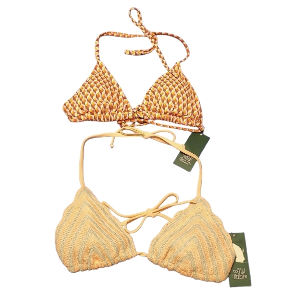 NWT Wild Fable Women's Bikini Top 2 PC Bundle Crochet & Geometric Print S 4-6